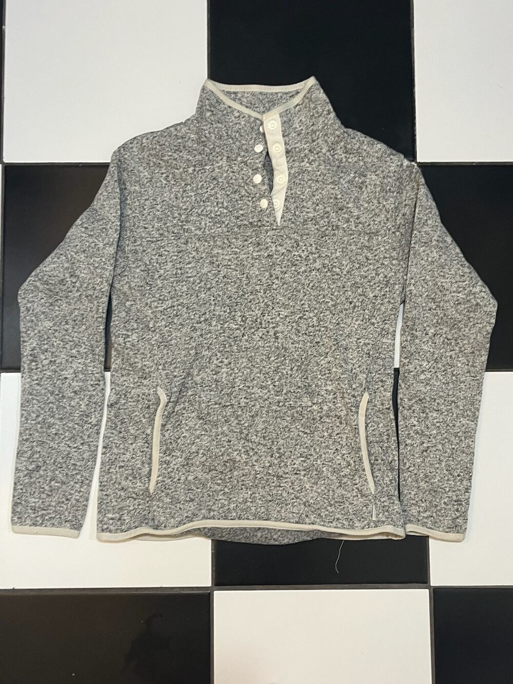 Eddie Bauer heather gray fleece quarter-snap pullover sweater Womens Size S